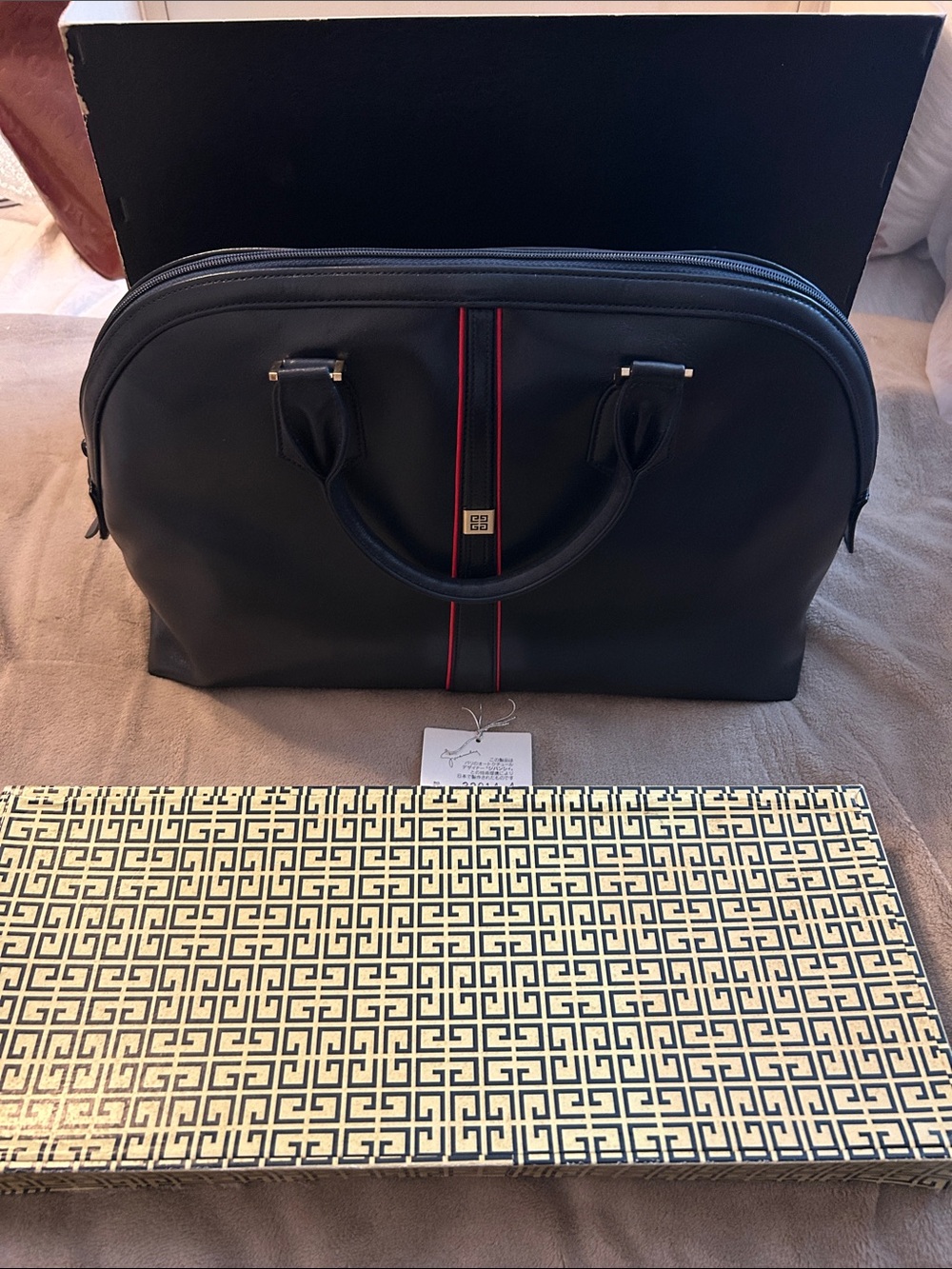 Givenchy Black Briefcase with Red Center Stripe
